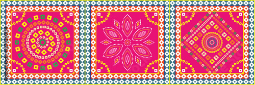 Seamless decorative patoda bandhani border with flower design vector seamless pattern 