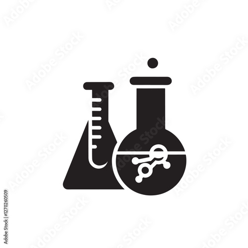 Lab glassware with chemical formula.