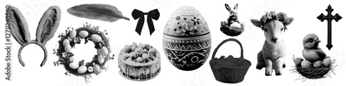 Set of easter springtime halftone grunge vector design elements