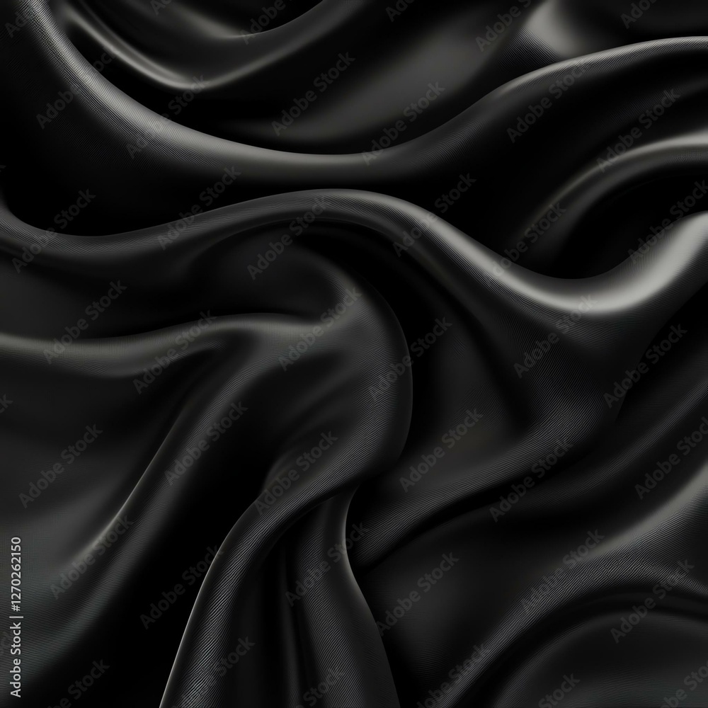 Obraz premium A close-up view of luxurious, flowing black fabric creating an elegant and rich texture, perfect for design projects, fashion, and artistic backgrounds.