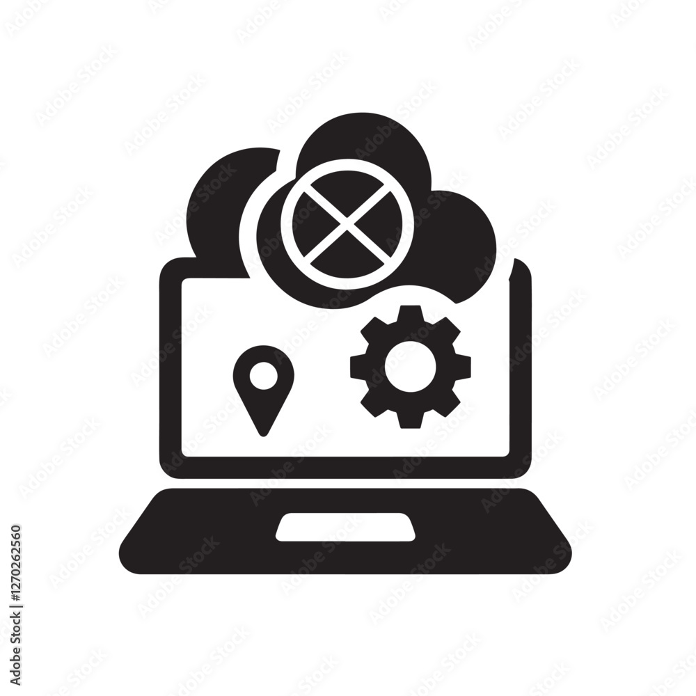 Laptop with cloud computing icons. Laptop with cloud computing icons.