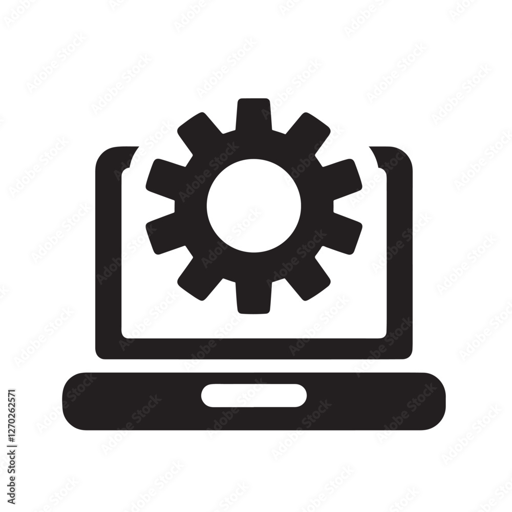 Laptop with gear icon. Laptop with gear icon.