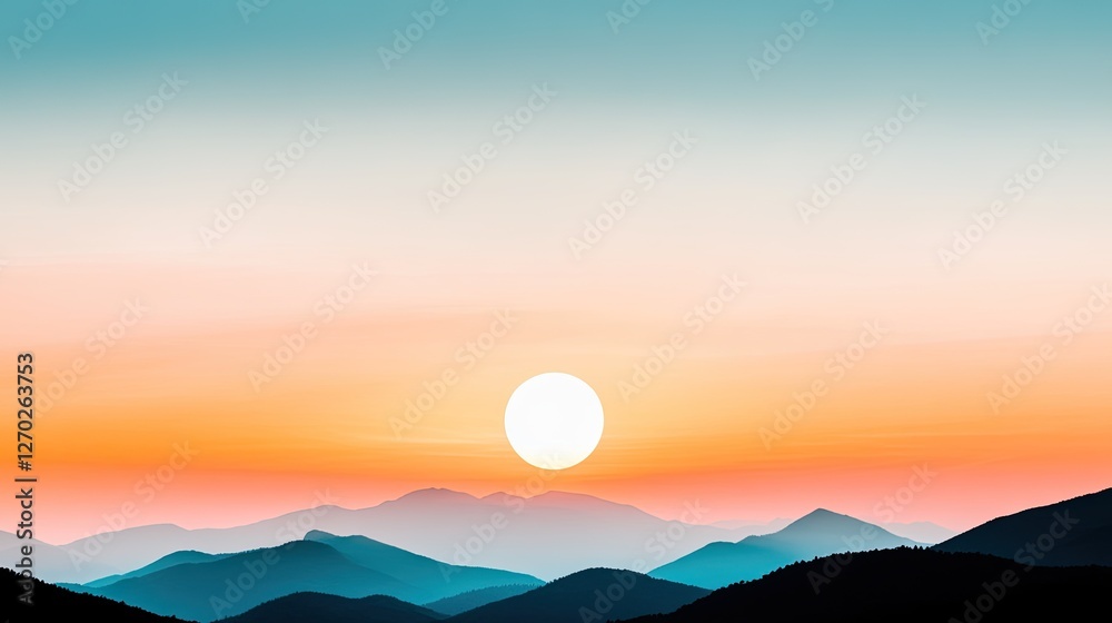 Fototapeta premium Serene sunset over layered mountains with vibrant colors creating a tranquil landscape