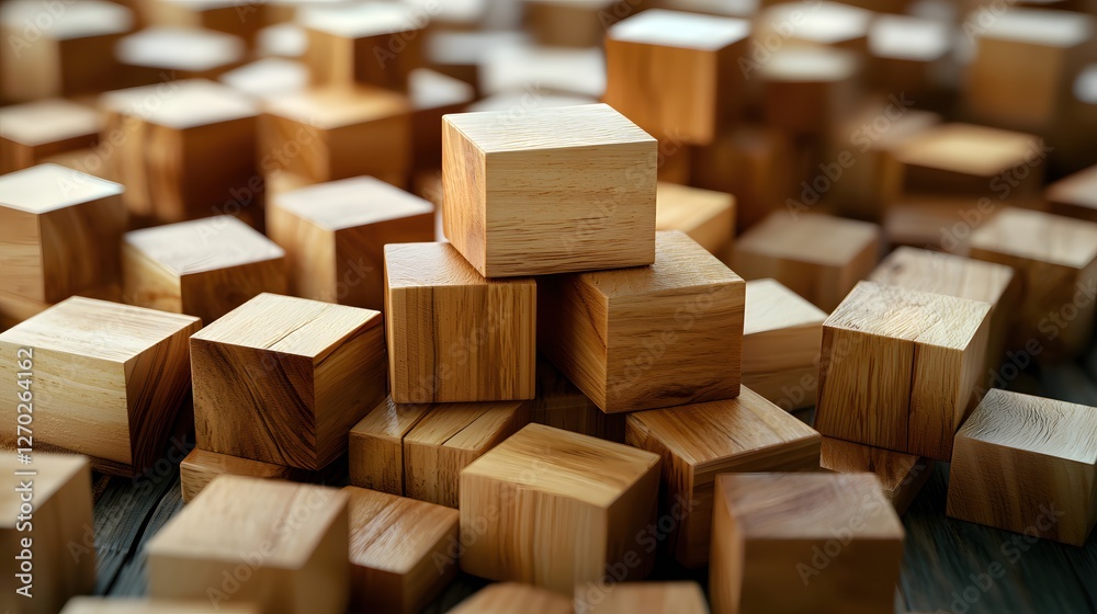 Fototapeta premium Wooden Cubes Arranged in a Stacked Formation Creating a Geometric and Abstract Composition