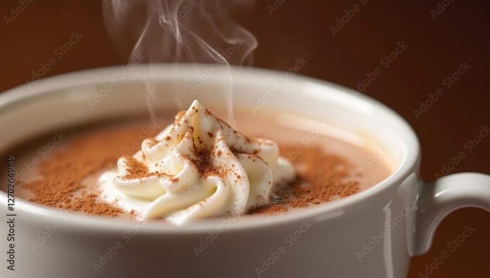 Steaming Cup of Hot Chocolate with Whipped Cream and Cinnamon Delight Steaming Cup of Hot Chocolate with Whipped Cream and Cinnamon Delight