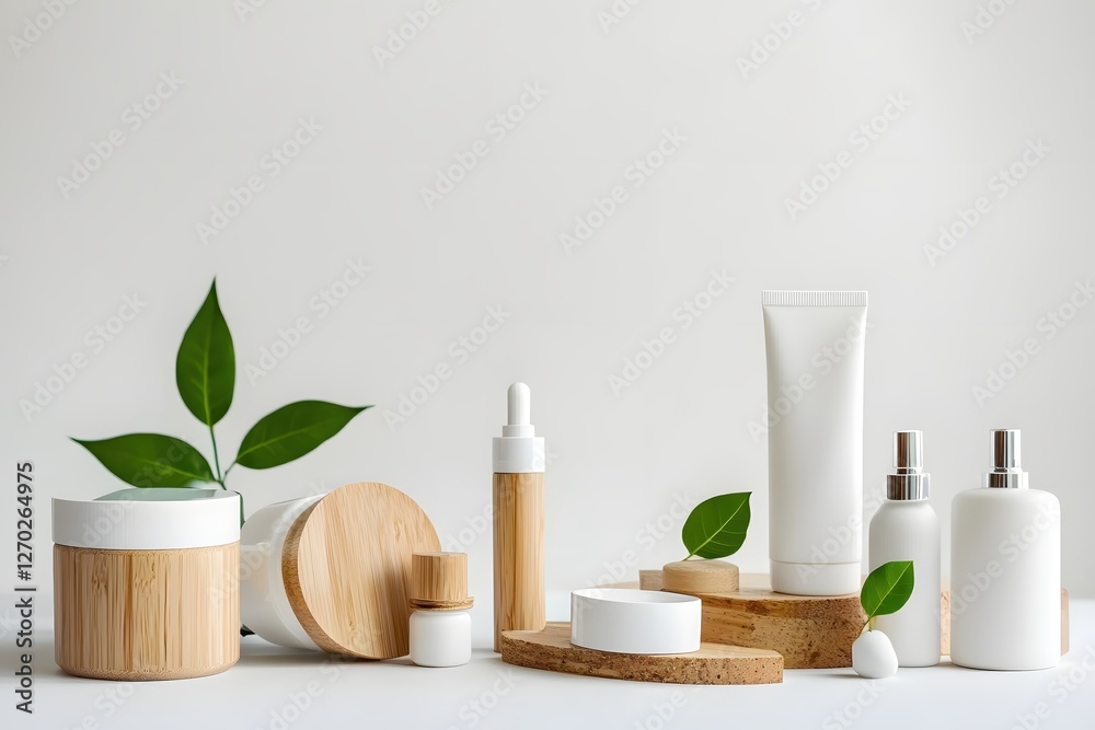 Minimalist Cosmetic Product Display with Natural Elements for Skin Care and Beauty Concept Minimalist Cosmetic Product Display with Natural Elements for Skin Care and Beauty Concept