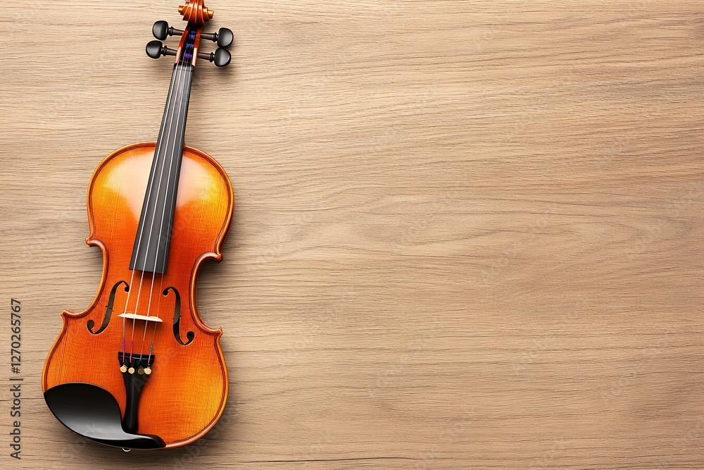Fototapeta premium Classic Violin On Light Brown Wooden Background
