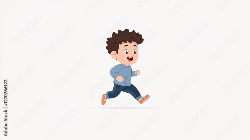Happy child running joyfully in a bright, minimalistic background, showcasing energy and playfulness Happy child running joyfully in a bright, minimalistic background, showcasing energy and playfulness