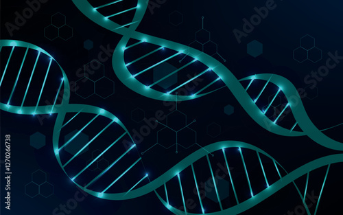 Abstract technology science concept with a DNA molecules and biology vector illustration. DNA blue background