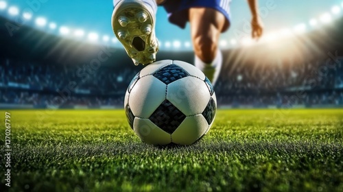 Dynamic Close-Up Showing the Soccer Ball and Player's Foot Contact photo