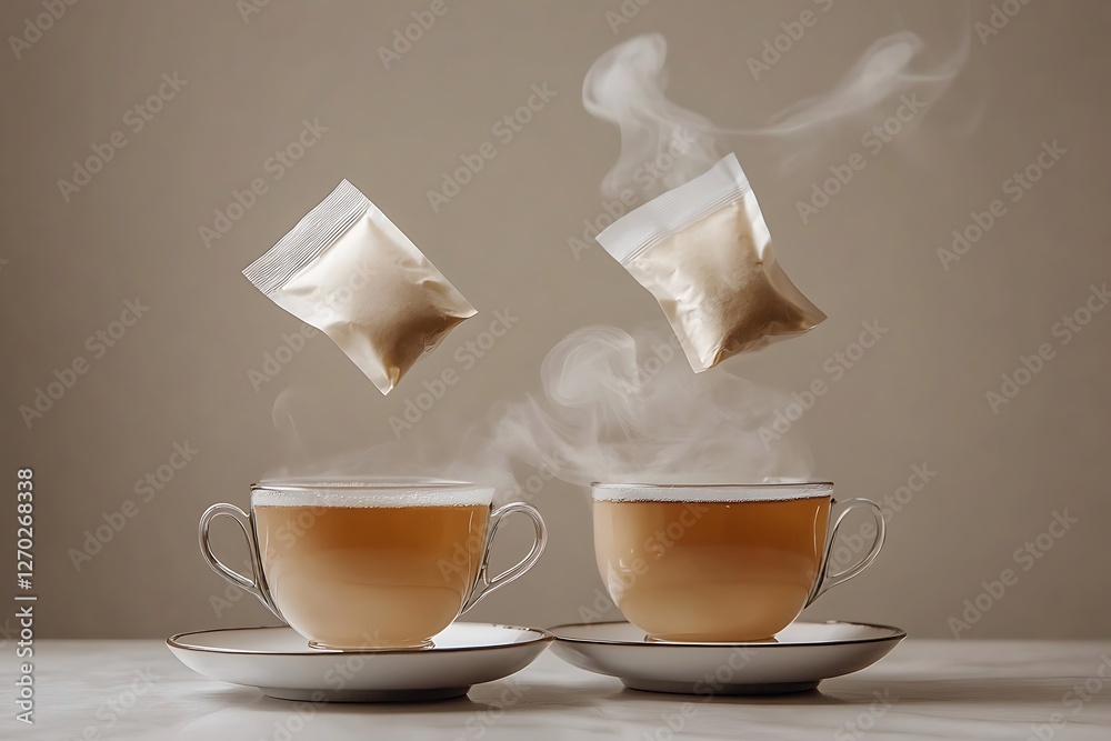 Fototapeta premium Steaming Hot Tea with Floating Tea Bags