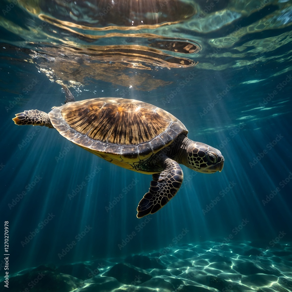 Fototapeta premium Energetic Escapade: A Musk Turtle's Playful Swim in Sun-Kissed Waters