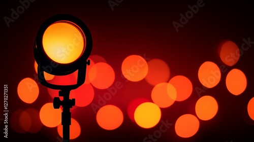 Illuminated spotlight against bokeh background.