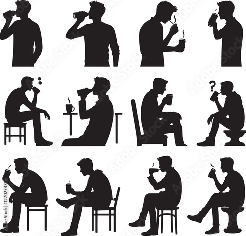 Men drinking and sitting silhouettes.