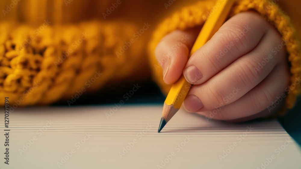 A hand holds a yellow pencil, poised above a blank sheet of paper, suggesting creativity and the act of writing or drawing. A hand holds a yellow pencil, poised above a blank sheet of paper, suggesting creativity and the act of writing or drawing.