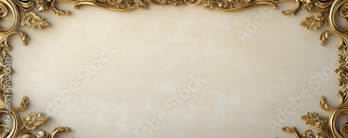 Elaborate golden ornate frame on a neutral surface background
