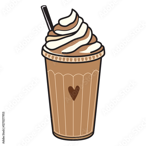 Iced Coffee in Plastic Cup Clip Art - Vector Drawing Illustration