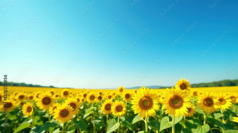 Fototapeta premium Serene Summer Sunflowers in a Vast Field Under a Clear Blue Sky