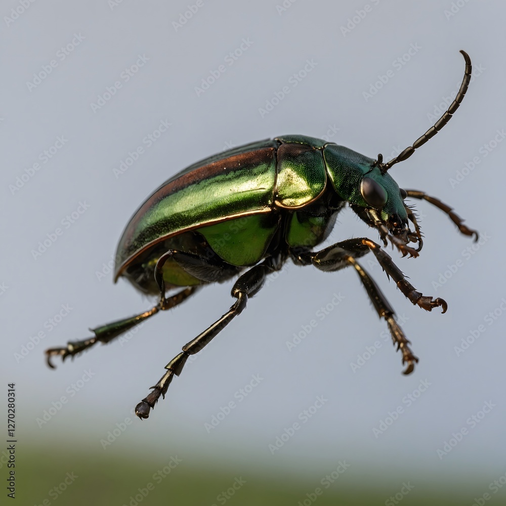 Naklejka premium Fluttering Elegance: The Elaphrus Viridis Beetle on the Wing