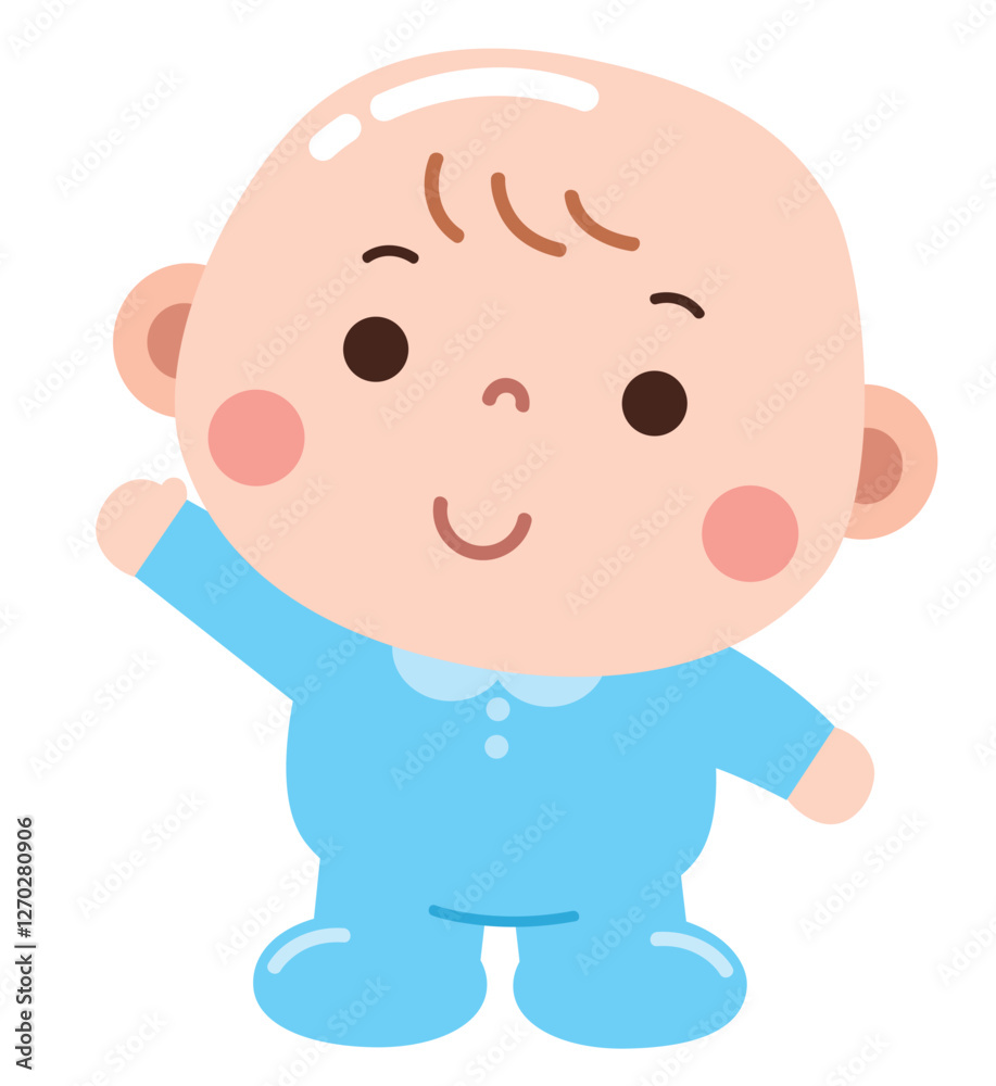 Happy Standing Baby in Blue Onesie Illustration Happy Standing Baby in Blue Onesie Illustration