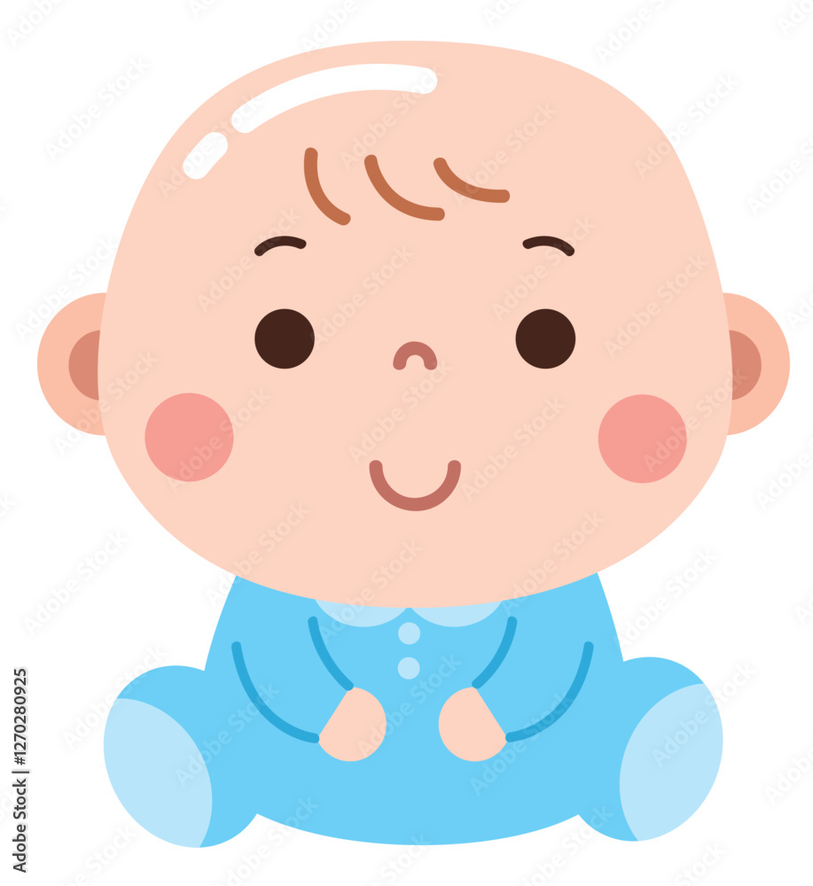 Cute Sitting Baby in Blue Onesie Illustration Cute Sitting Baby in Blue Onesie Illustration