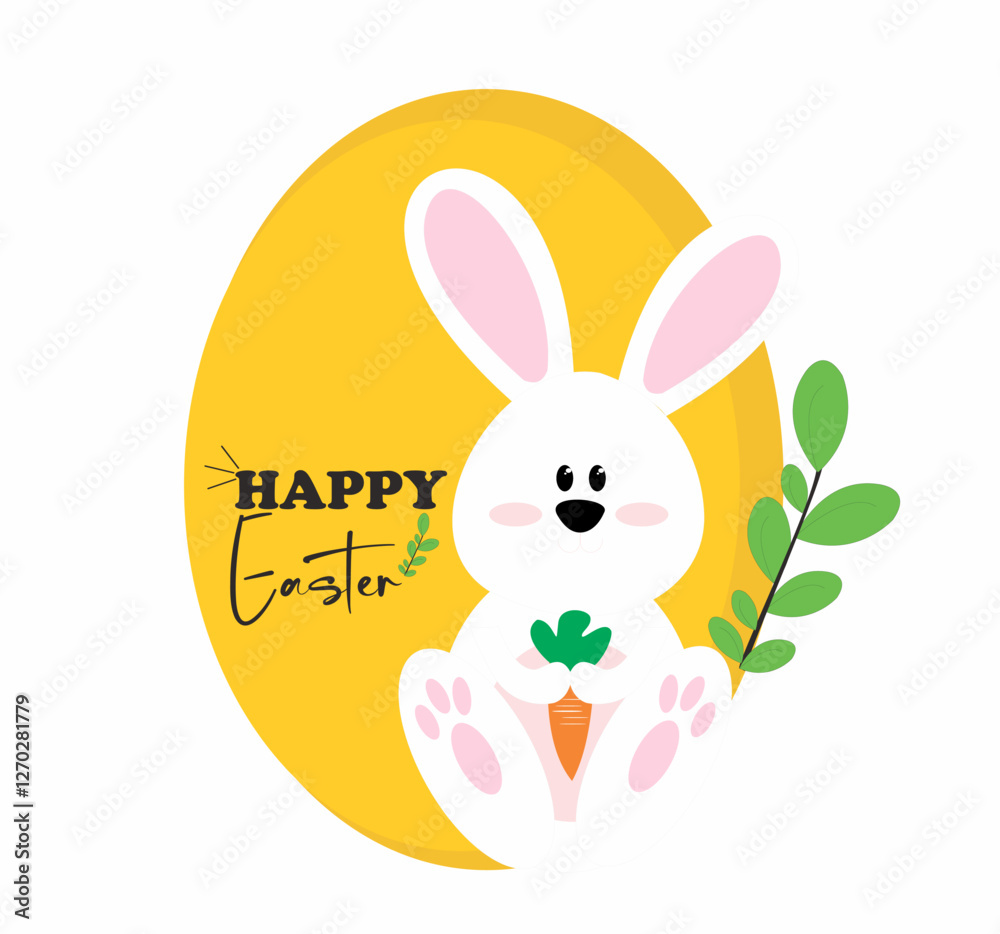 Happy Easter - bunny rabbit in a yellow background Happy Easter - bunny rabbit in a yellow background