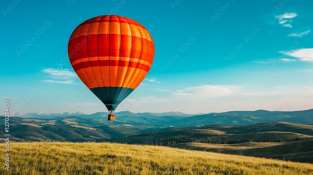 Obraz premium Colorful Hot Air Balloon Over Rolling Hills