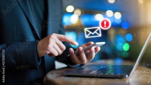 Wallpaper Mural Businessman uses mobile phone while getting urgent email notification Torontodigital.ca