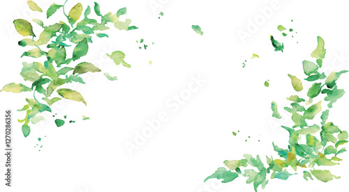 水彩画。水彩タッチのユーカリのベクターイラスト。水彩で描いた葉っぱの装飾フレーム。Watercolor painting. Vector illustration of eucalyptus with watercolor touch. Decorative frame with leaves painted in watercolor.