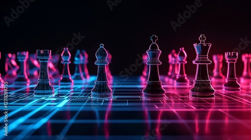 Obraz na płótnie Futuristic chessboard with glowing pieces. w salonie