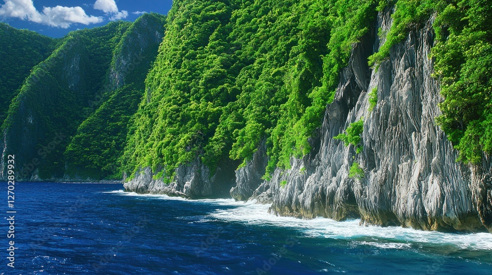Lush Green Cliffs and Azure Ocean: A Tropical Paradise Lush Green Cliffs and Azure Ocean: A Tropical Paradise