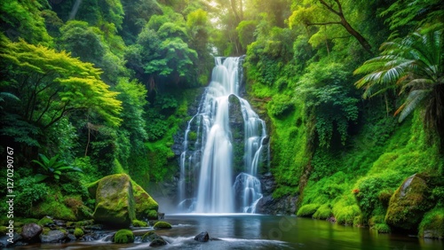 waterfall cascading through lush green forest scenery, cascade, river,  cascade, river, trees, water, waterfall