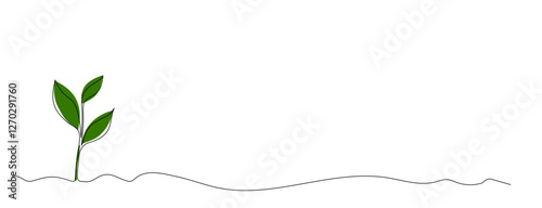 One continuous line of young sprout emerging from the ground. Editable line. Design symbolizing growth, nature, and new beginnings. For eco-friendly and organic themes. Vector illustration