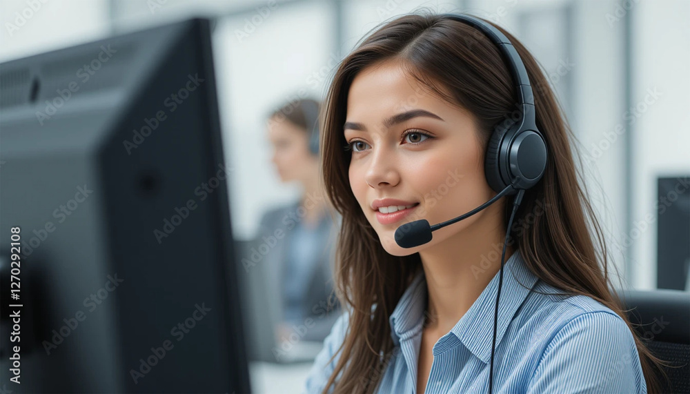 smiling customer service representative with headset smiling customer service representative with headset