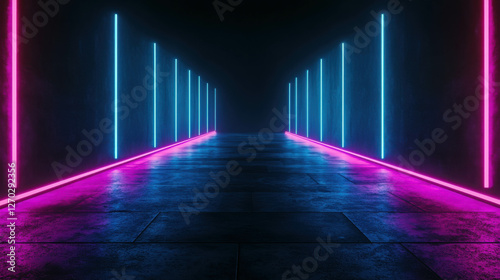 Dark Cyber Scene with Vibrant Neon Accents in a Sleek Futuristic Environment