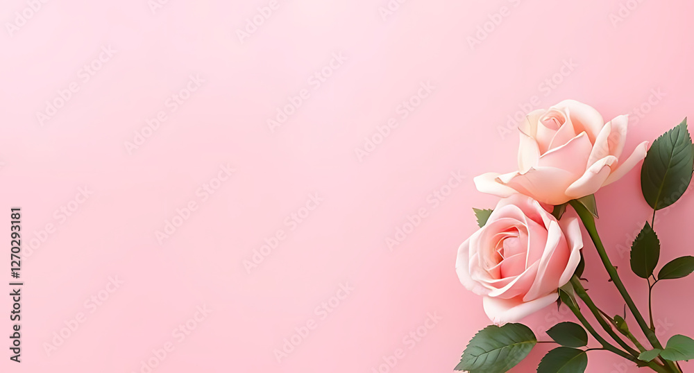 Soft Pink Background with a Rose in the Right Corner and Blank Space for Custom Text Soft Pink Background with a Rose in the Right Corner and Blank Space for Custom Text