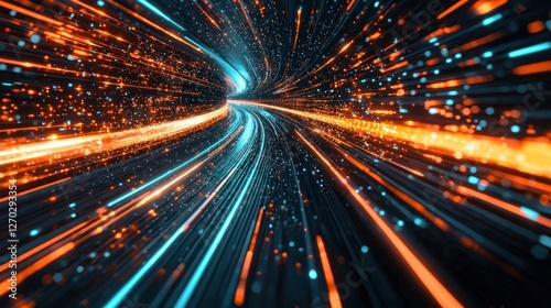 Abstract Light Trails in a Dark Space with Bright Color Sparks