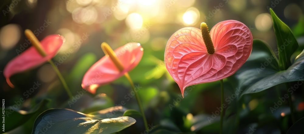 Obraz premium Heart-Shaped Anthurium Flowers in Sunlight