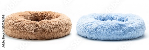 Discover Exceptional Comfort for Your Pets with Our Stylish Fluffy Beds: Nest-Style and Cushioned Designs in Light Brown and Pastel Blue for Ultimate Relaxation!