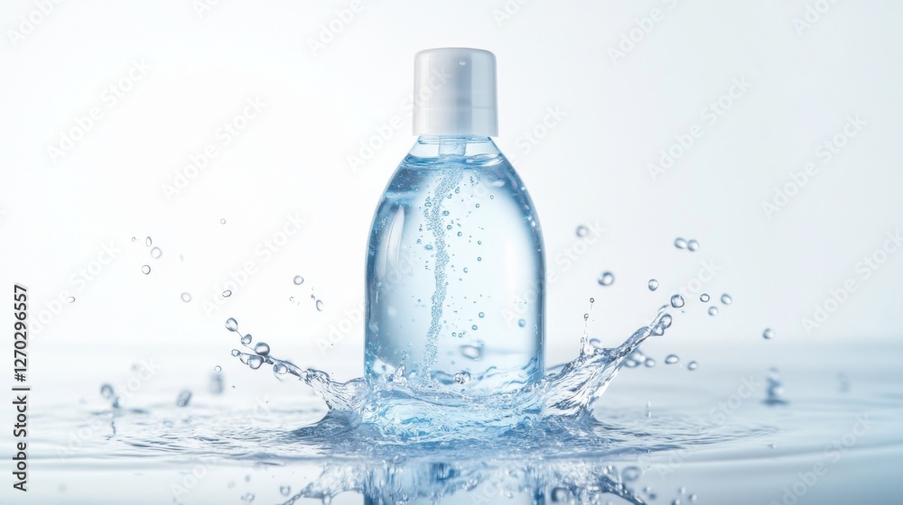 Clear Hand Sanitizer Bottle Splashing in Water Isolated on White Clear Hand Sanitizer Bottle Splashing in Water Isolated on White