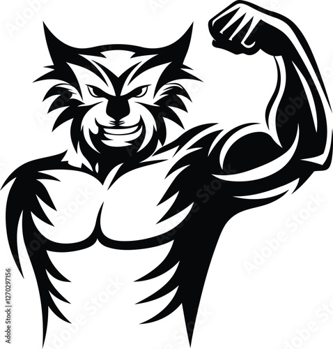 Wallpaper Mural Muscular anthropomorphic wolverine with a fierce expression silhouette and line art vector illustration, Modern and premium quality muscular anthropomorphic wolverine with a fierce expression vector Torontodigital.ca