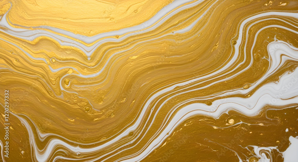 Abstract gold and white marbling texture, fluid paint swirls Abstract gold and white marbling texture, fluid paint swirls