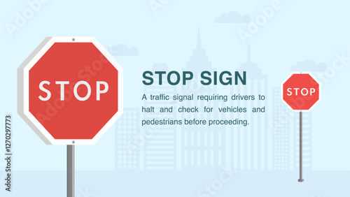 Stop Sign Traffic Regulation Rule Vector: Essential Signal for Safe Driving on Road - Close-Up 3D Road Sign Design.