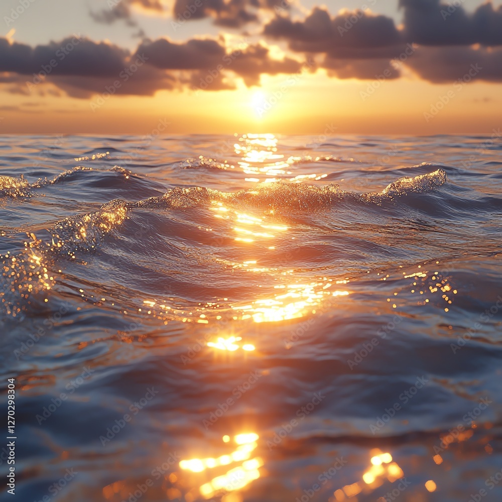 A tranquil sunset over calm ocean waves, with golden reflections shimmering on the water's surface, creating a serene and picturesque natural scene for relaxation and peace. A tranquil sunset over calm ocean waves, with golden reflections shimmering on the water's surface, creating a serene and picturesque natural scene for relaxation and peace.