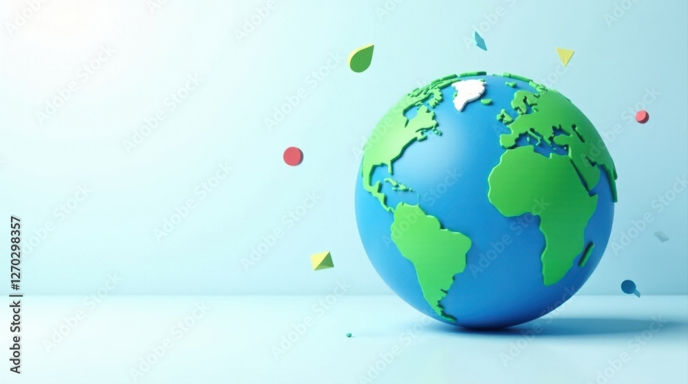 Fototapeta premium Stylized Earth Globe Surrounded by Abstract Shapes on a Light Blue Background