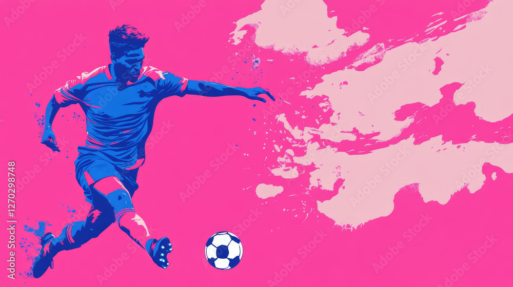 Dynamic Soccer Player in Action with Vibrant Splatter Art on Pink Background Dynamic Soccer Player in Action with Vibrant Splatter Art on Pink Background