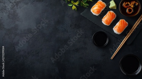 Salmon Sushi on a Black Background