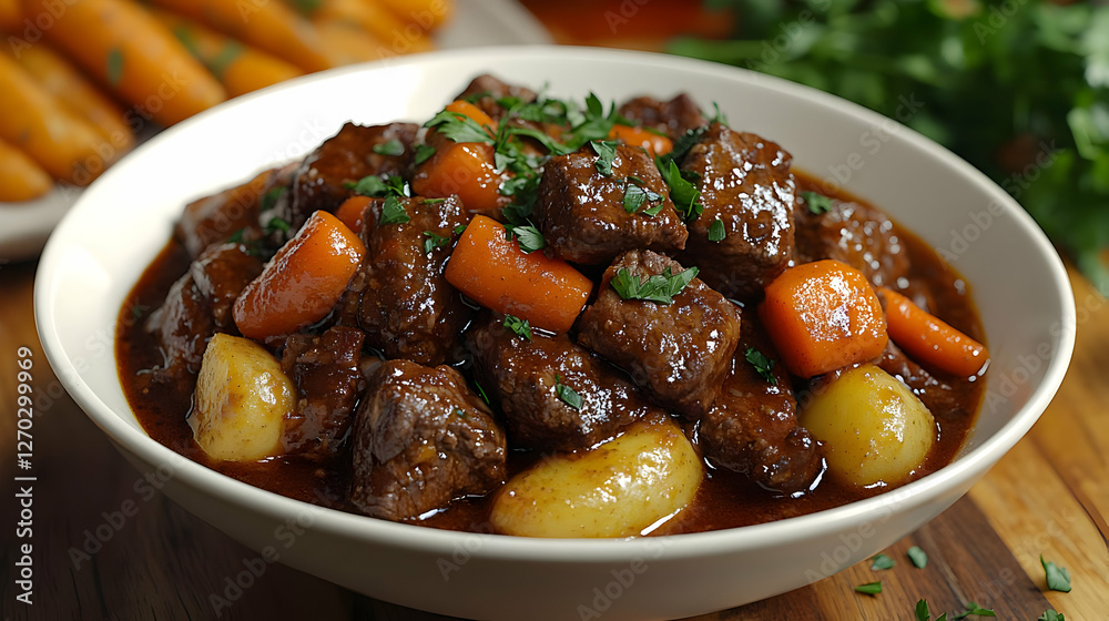 Beef Stew in Bowl with Carrots and Potatoes Beef Stew in Bowl with Carrots and Potatoes