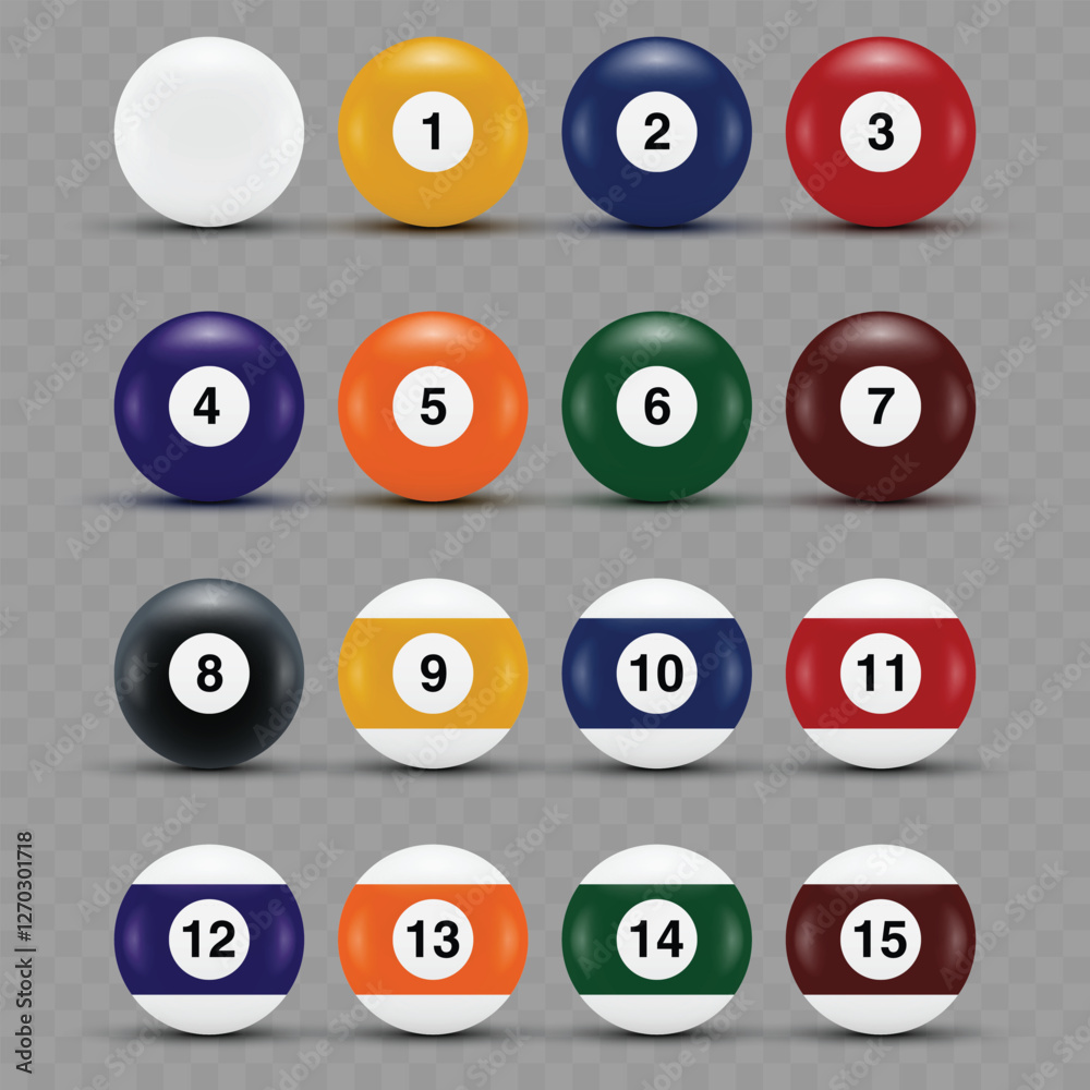 Realistic Billiard Pool Balls Set with Numbers Mockup. Vector Realistic Billiard Pool Balls Set with Numbers Mockup. Vector