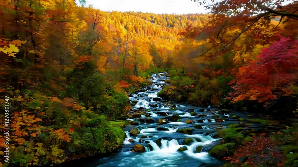 A breathtaking autumn landscape featuring a flowing river surrounded by vibrant fall foliage in shades of orange, red, and yellow. 4k video footage
A breathtaking autumn landscape featuring a flowing river surrounded by vibrant fall foliage in shades of orange, red, and yellow. 4k video footage